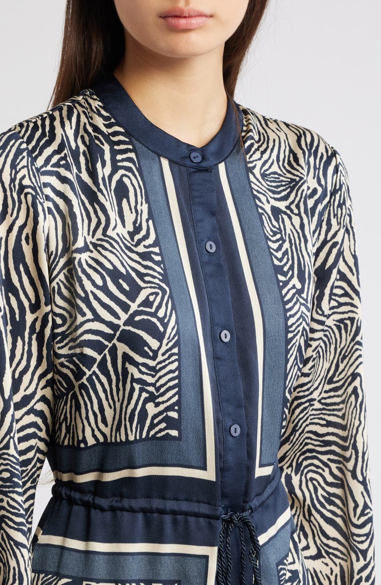 CIEBON Coco Mixed Zebra Print Midi Shirtdress, Alternate, color, Navy