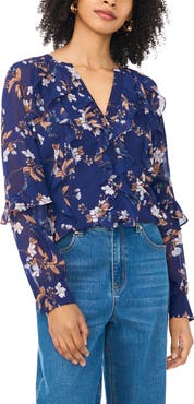 1.STATE Floral Ruffle Long Sleeve Top