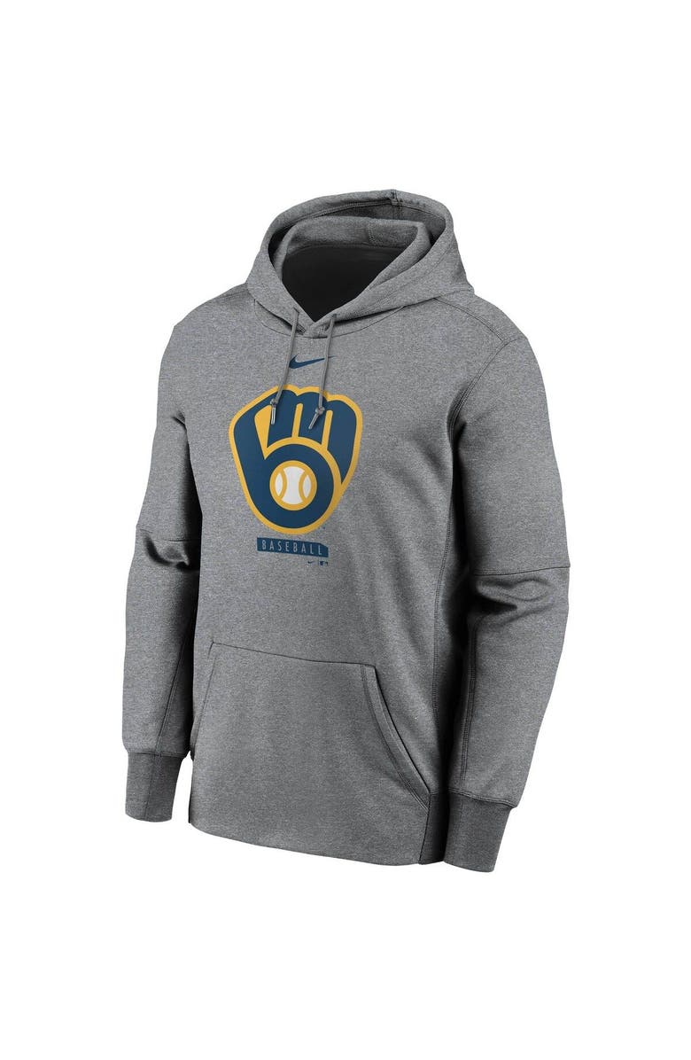 Nike Men's Nike Gray Milwaukee Brewers Logo Therma Performance Pullover Hoodie, Alternate, color, 