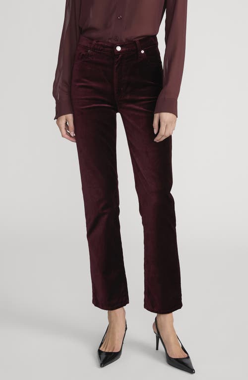 Frame Le Sleek Velvet Ankle Straight Leg Pants In Burgundy