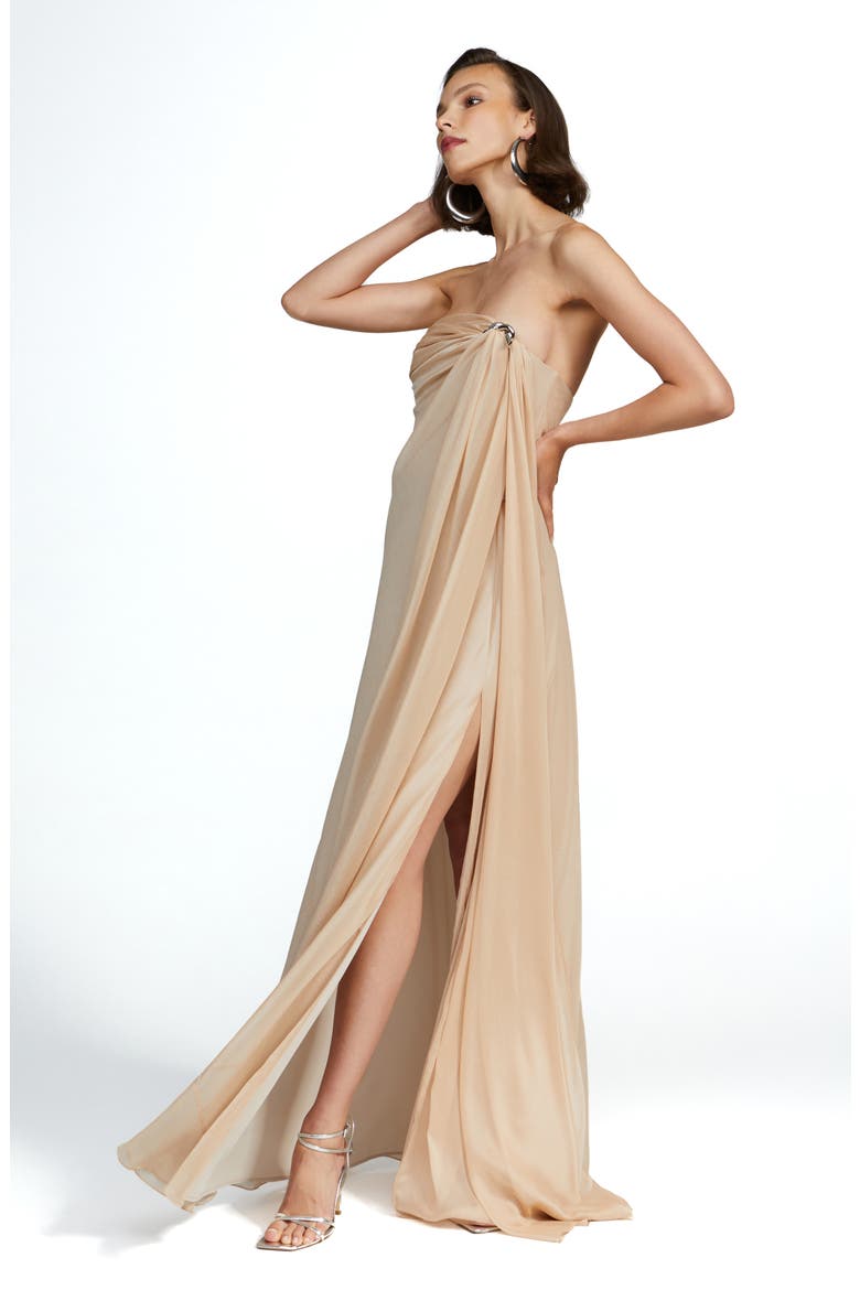 Oyster Strapless Chiffon Gown, Alternate, color, OYSTER