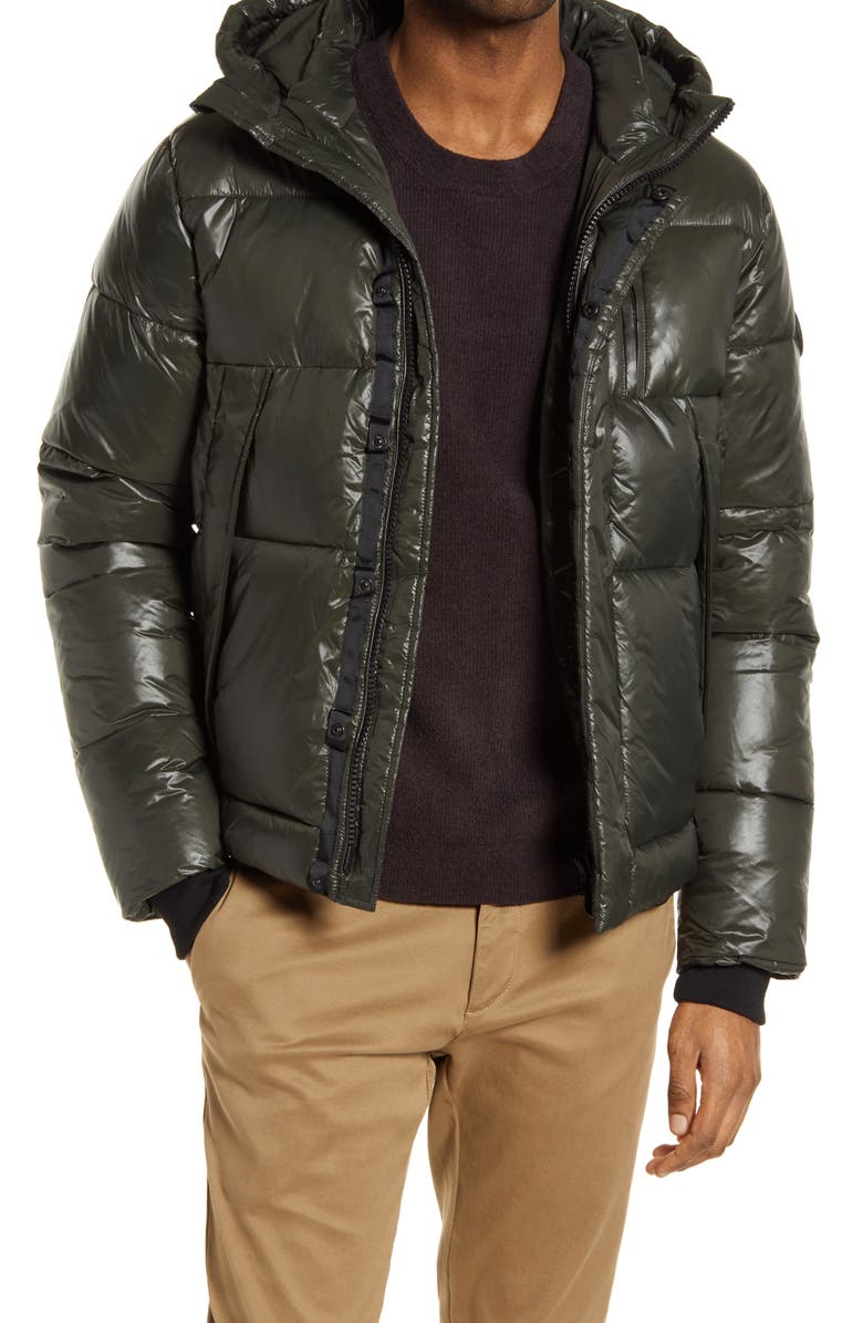 Noize Men's Hank Luxe Shine Puffer Coat, Main, color, Olive