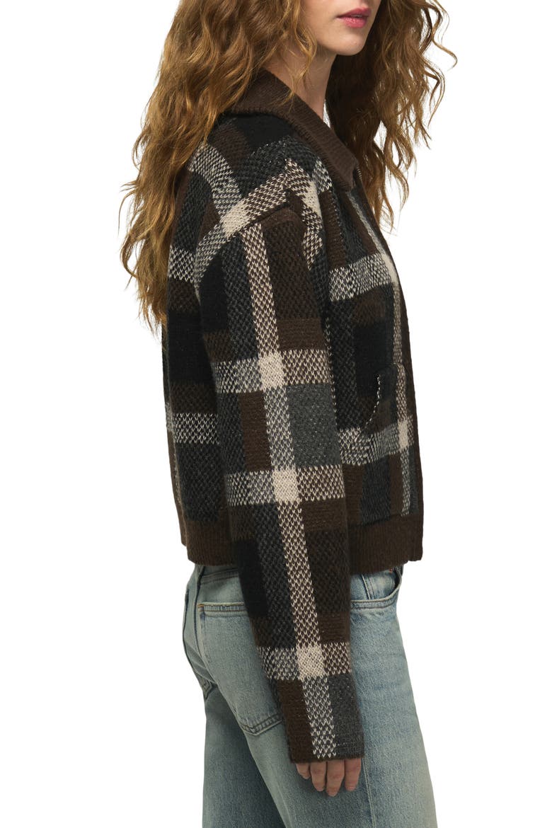 Plaid Sweater Bomber Jacket, Alternate, color, DARK BLACK