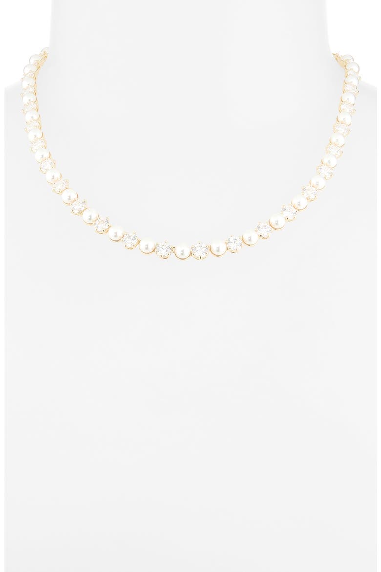 Matrix Crystal & Faux Pearl Tennis Necklace, Alternate, color, WHITE/ GOLD