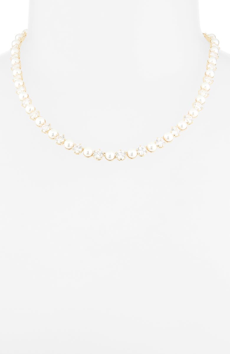Swarovski Matrix Crystal & Faux Pearl Tennis Necklace, Alternate, color, White/ Gold