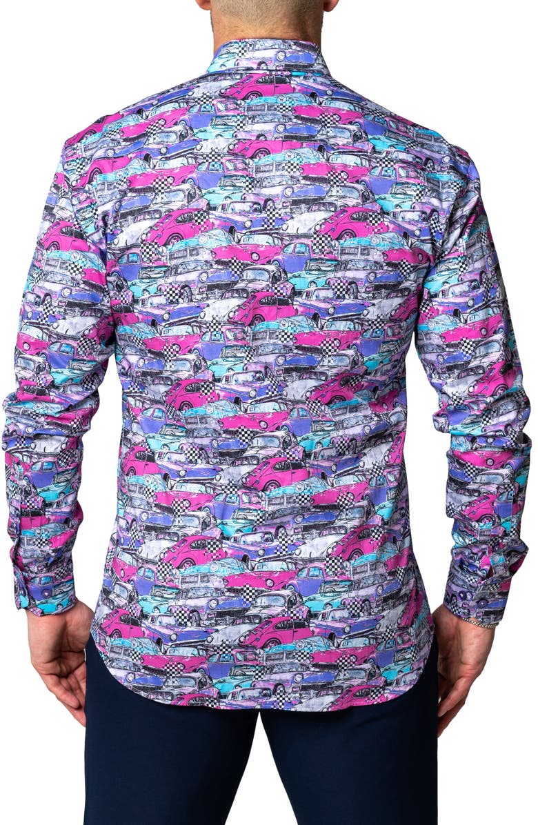 Maceoo Fibonacci Retro Cars Contemporary Fit Button-Up Shirt, Alternate, color, Blue Multi