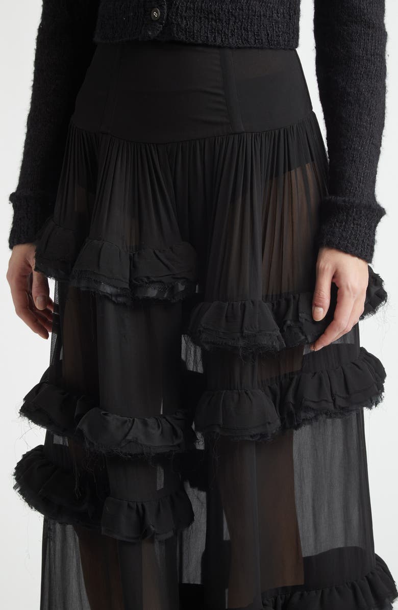 Meruert Tolegen Shifted Chiffon Ruffle Skirt, Alternate, color, Black