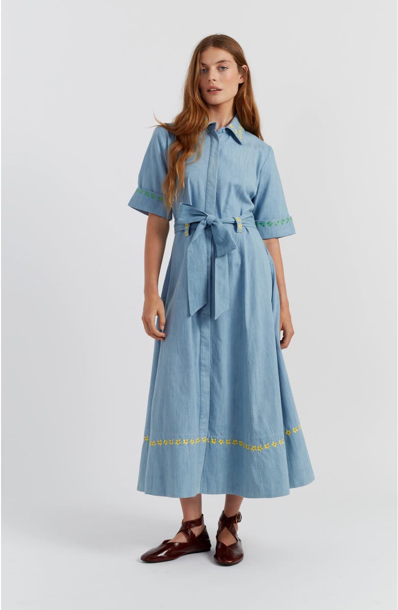 Chinti & Parker Chambray Buttercup Shirt Dress, Main, color, Spring Blue