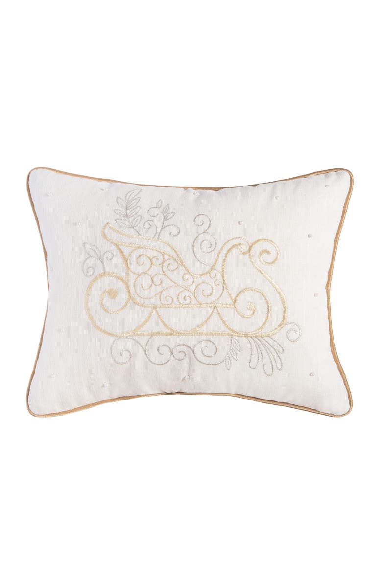 C&F Home Golden Champagne Sleigh Embroidered Accent Pillow, 12" x 16" for Christmas, Main, color, Off-White