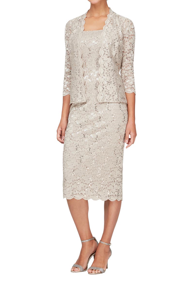 SLNY Lace Sequin Detail Dress & Jacket 2-Piece Set, Main, color, CHA