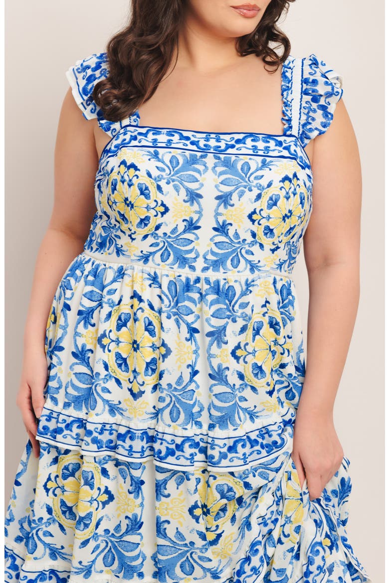 Ruffle Strap Tiered Maxi Dress, Alternate, color, OFF WHITE BLUE