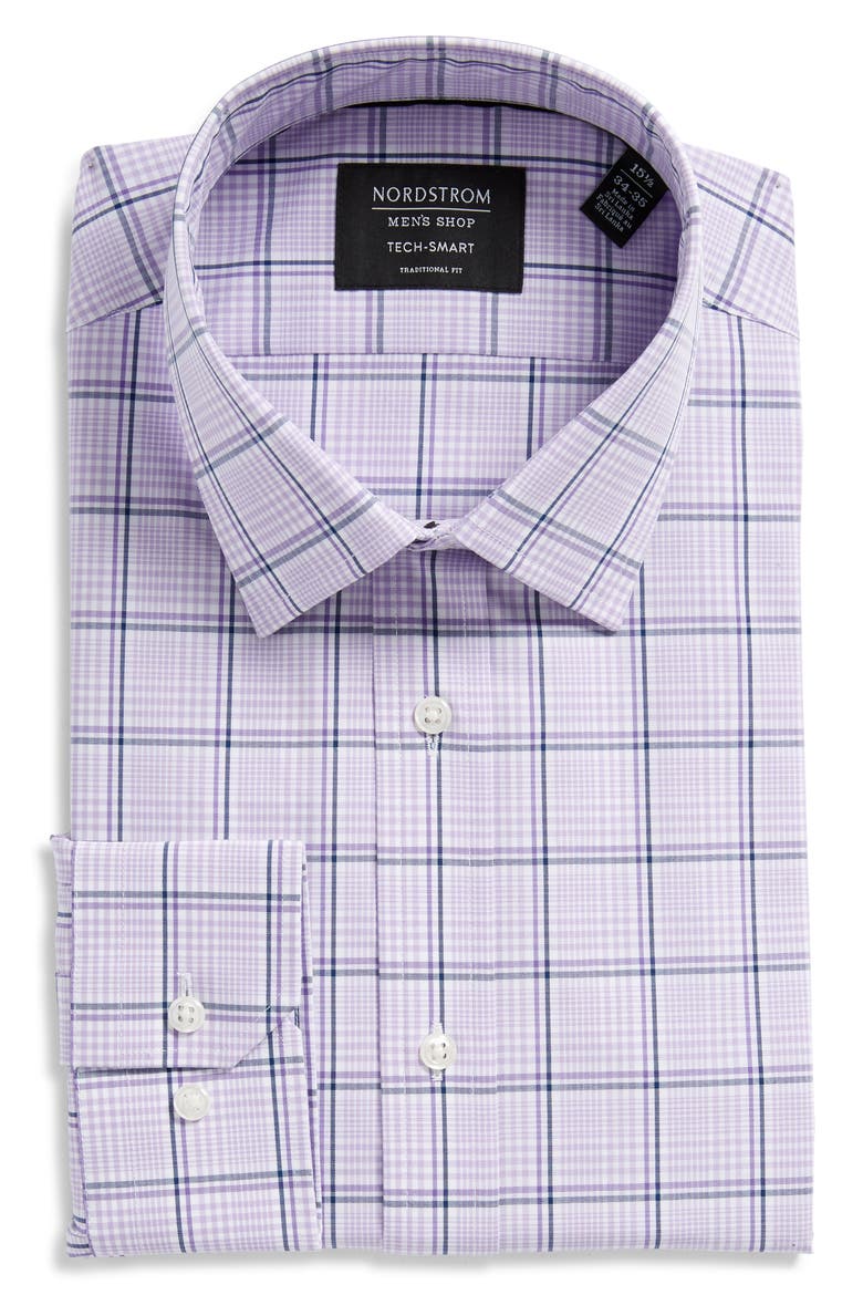 Tech-Smart Traditional Fit Stretch Windowpane Dress Shirt, Alternate, color, PURPLE BETTA TONAL PLAID