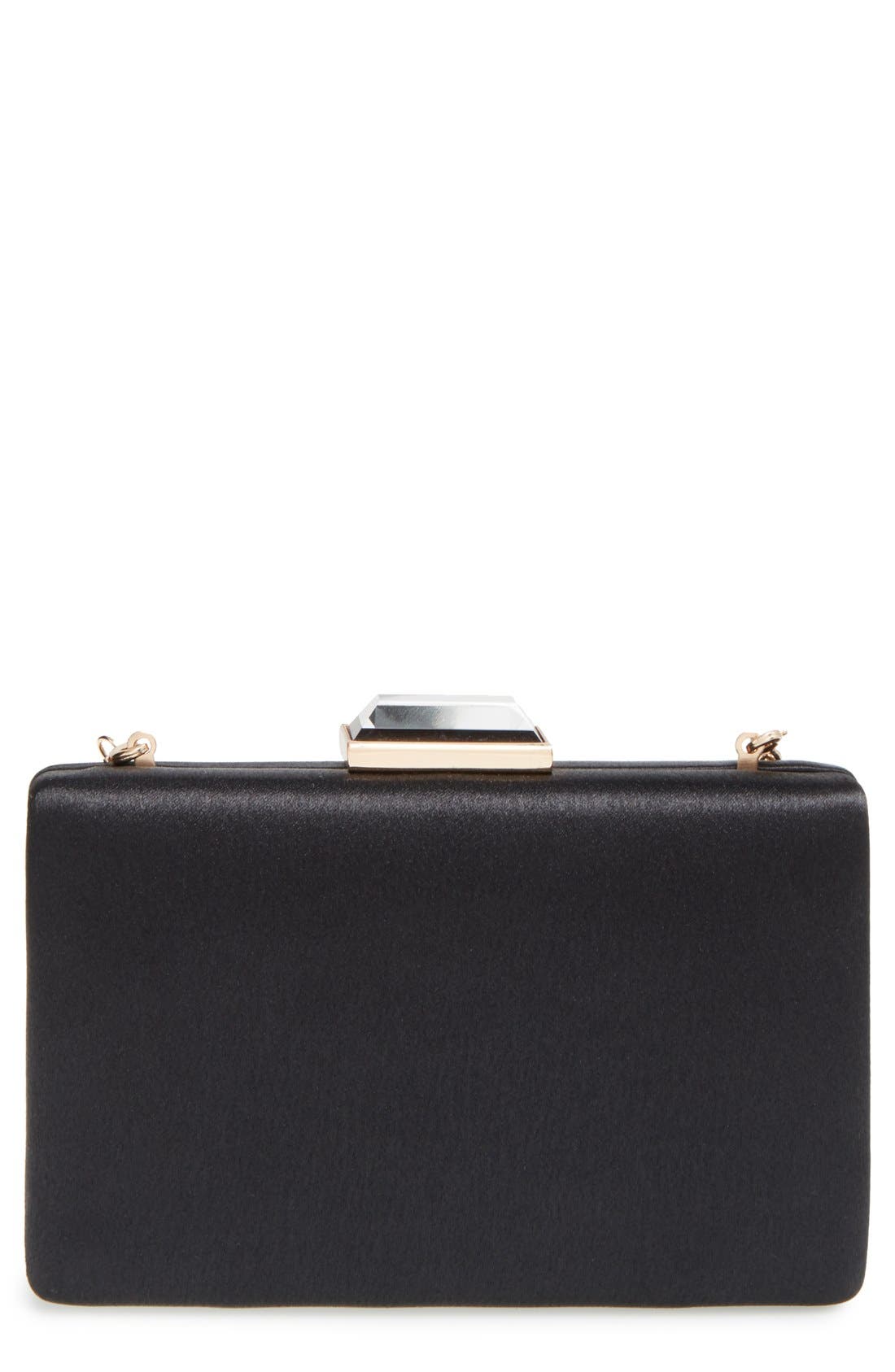 'Gioiello' Satin Clutch, Main, color, BLACK