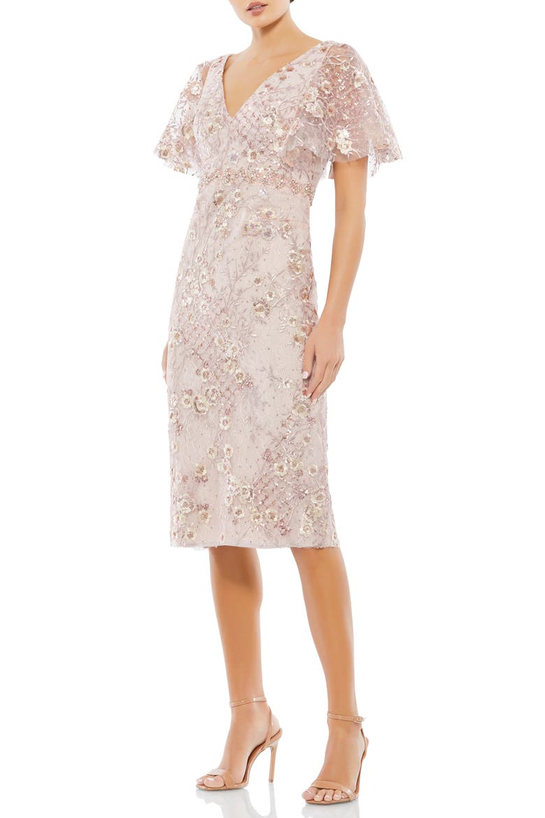 Embellished Illusion Butterfly Sleeve Cocktail Dress, Main, color, ROSE PINK
