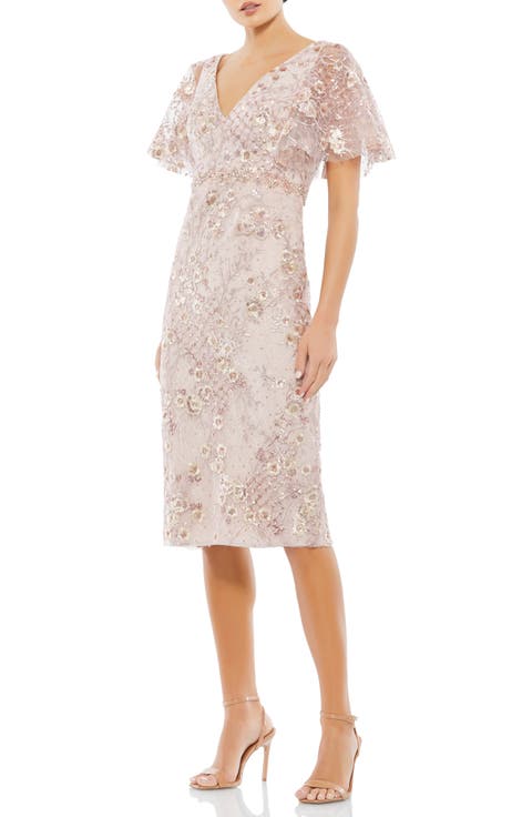 Embellished Illusion Butterfly Sleeve Cocktail Dress