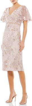 Mac Duggal Embellished Illusion Butterfly Sleeve Cocktail Dress
