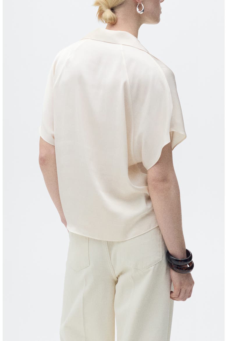 Short Sleeve Satin Button-Up Shirt, Alternate, color, OFF WHITE
