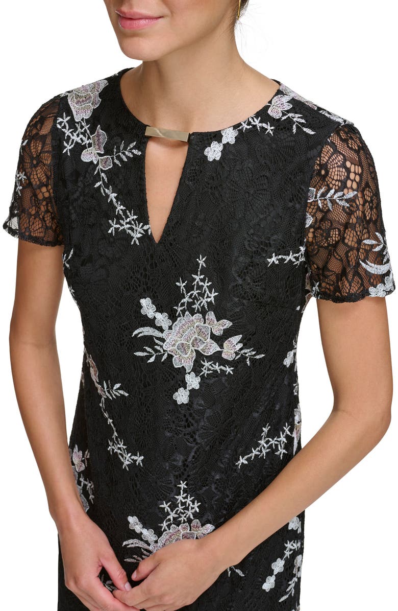 Kensie Embroidered Lace Cocktail Minidress, Alternate, color, Black Multi