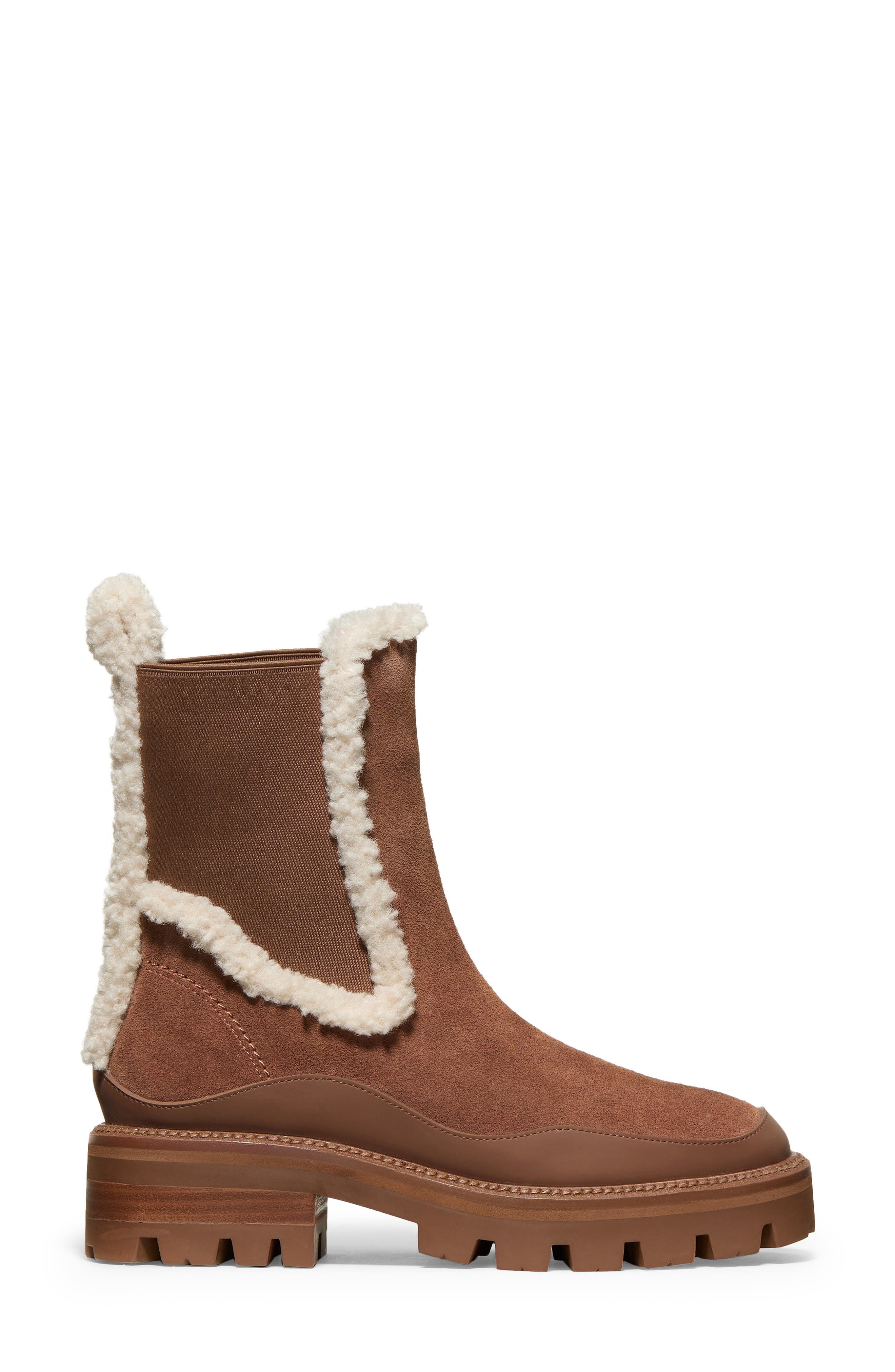 Kate Spade New York london faux shearling trim chelsea boot, Alternate, color, Hot Chocolate