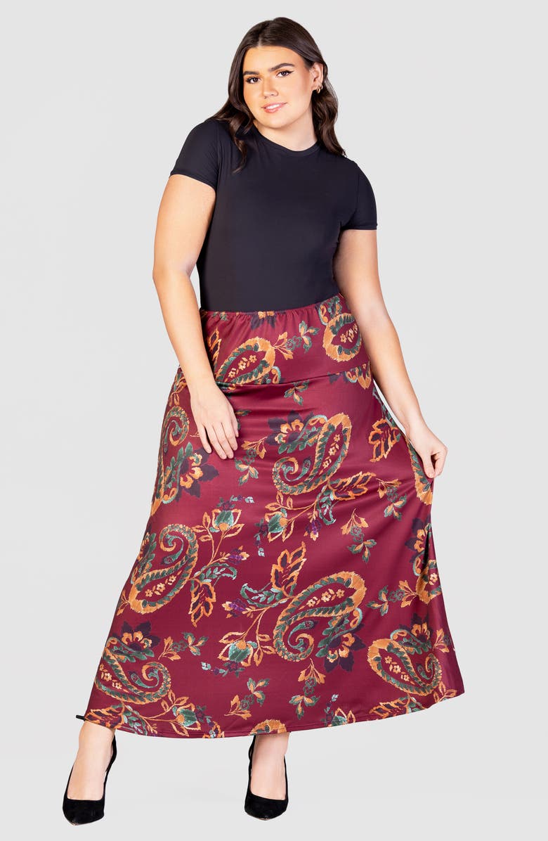 24seven Comfort Apparel Paisley Print Jersey Maxi Skirt, Alternate, color, 