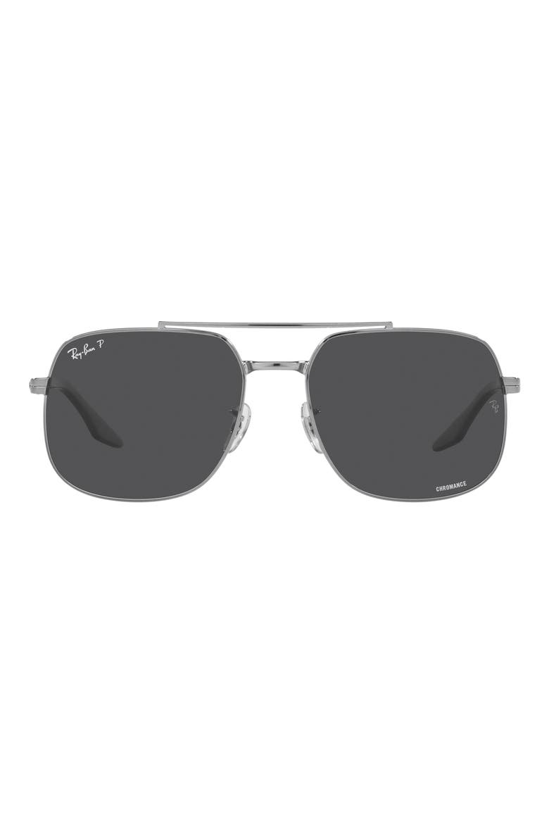 56mm Polarized Square Sunglasses, Main, color, GUNMETAL