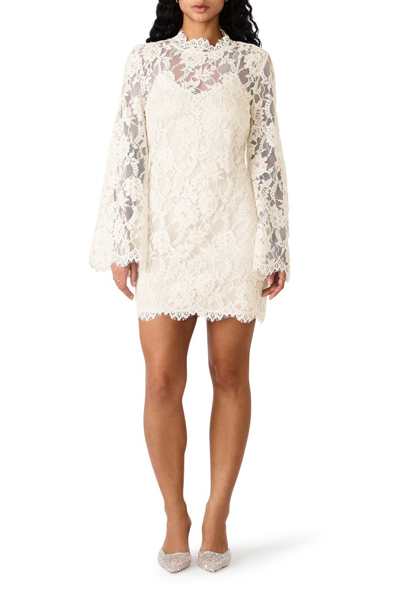 Selinna Lace Long Sleeve Minidress, Main, color, CLOUD DANCER