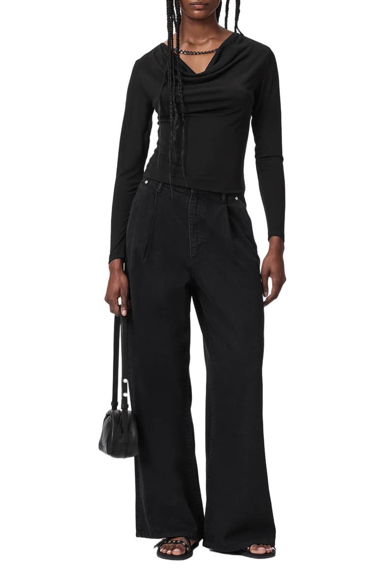 Hallie Long Sleeve Cowl Neck Top, Alternate, color, BLACK