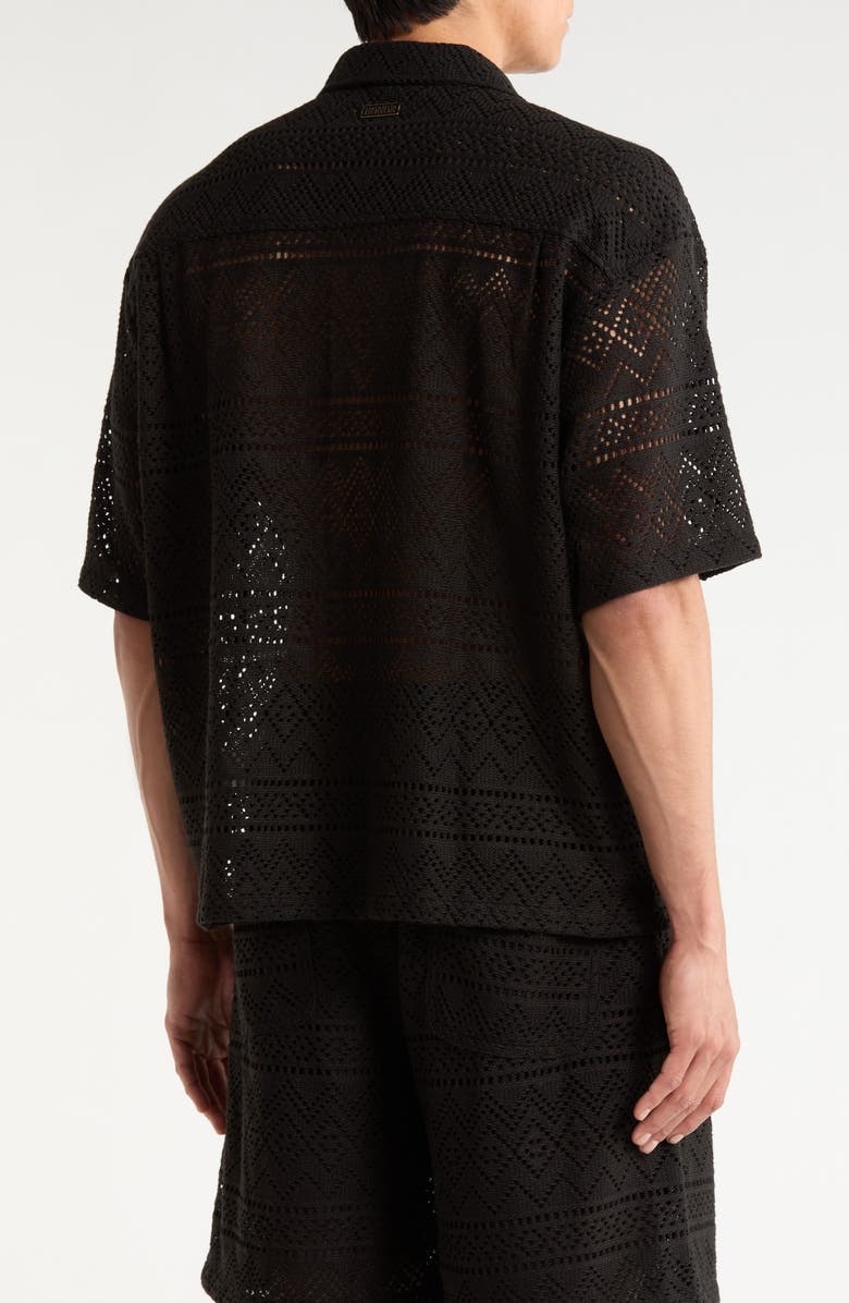 HONOR THE GIFT Pointelle Crochet Button-Up Camp Shirt, Main, color, Black