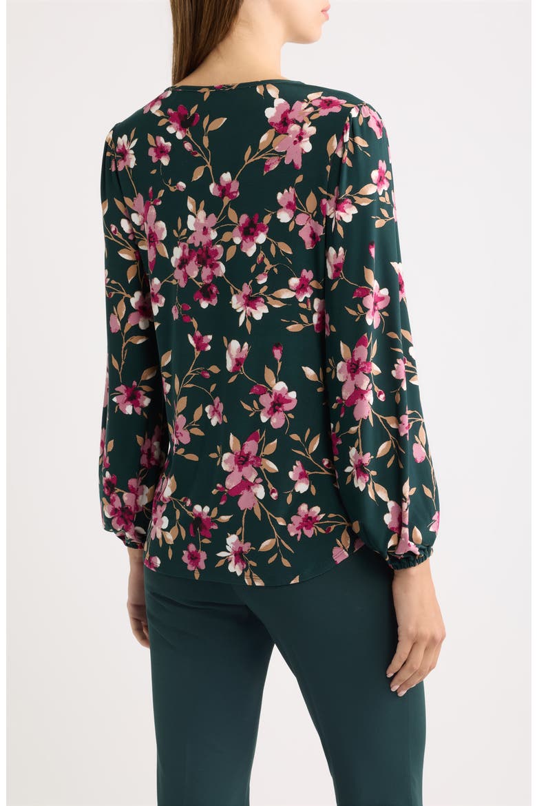 Floral Keyhole Long Sleeve Top, Alternate, color, TREELINE MULTI