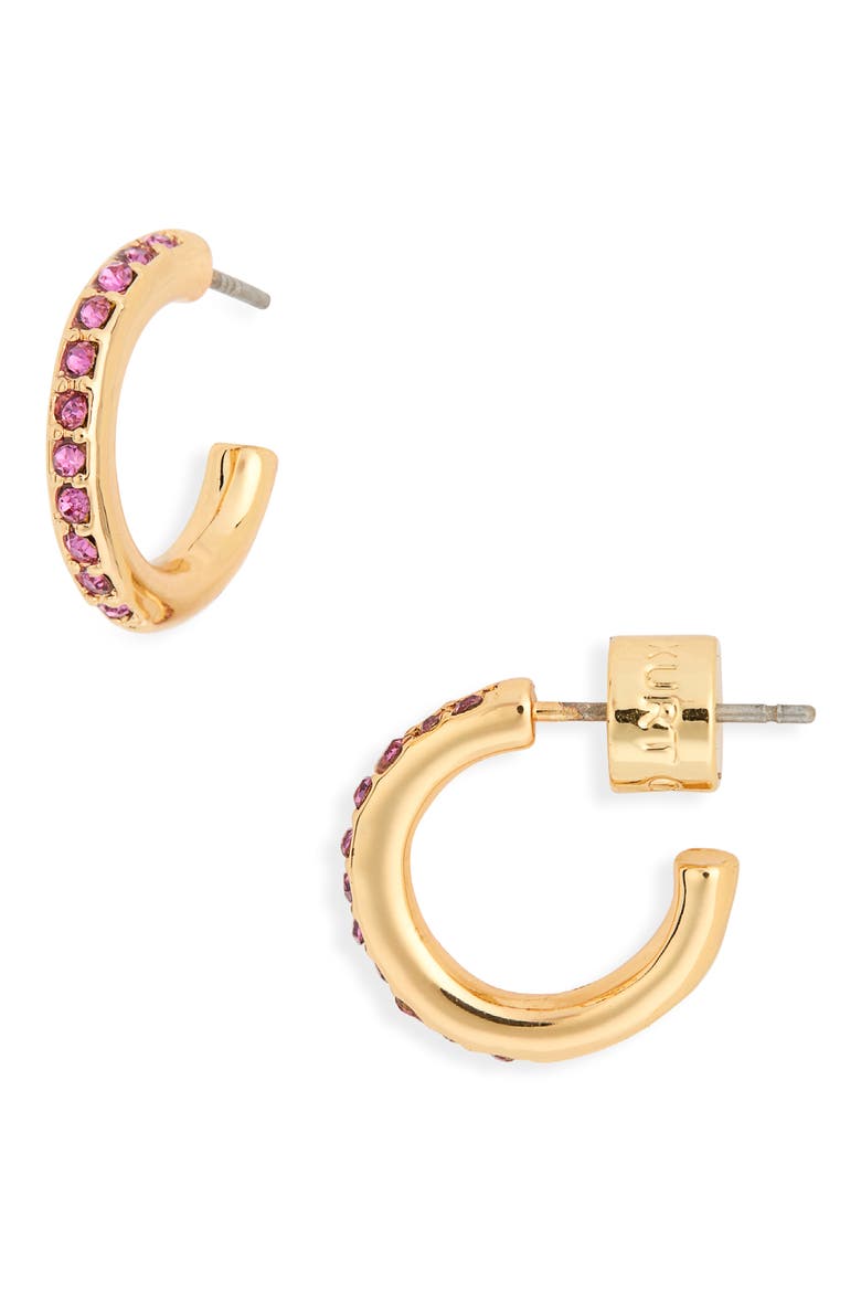 Pavé Crystal Mini Huggie Hoop Earrings, Main, color, PINK