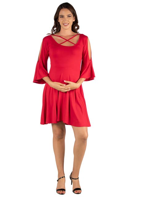Maternity Knee Length Cold Shoulder Dress