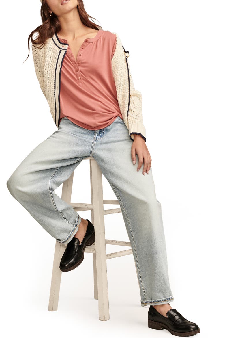 Sandwash Puff Sleeve Henley, Alternate, color, DUSTY CEDAR