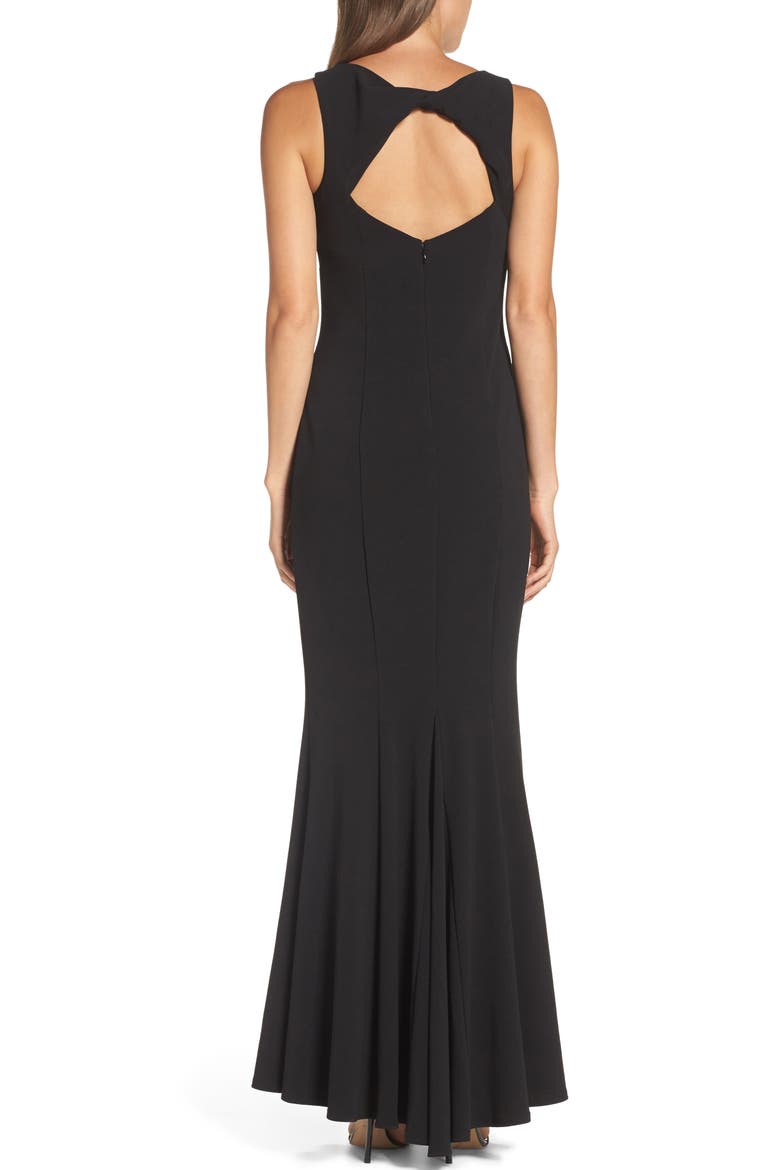 Twist Back Scuba Crepe Mermaid Gown, Alternate, color, BLACK