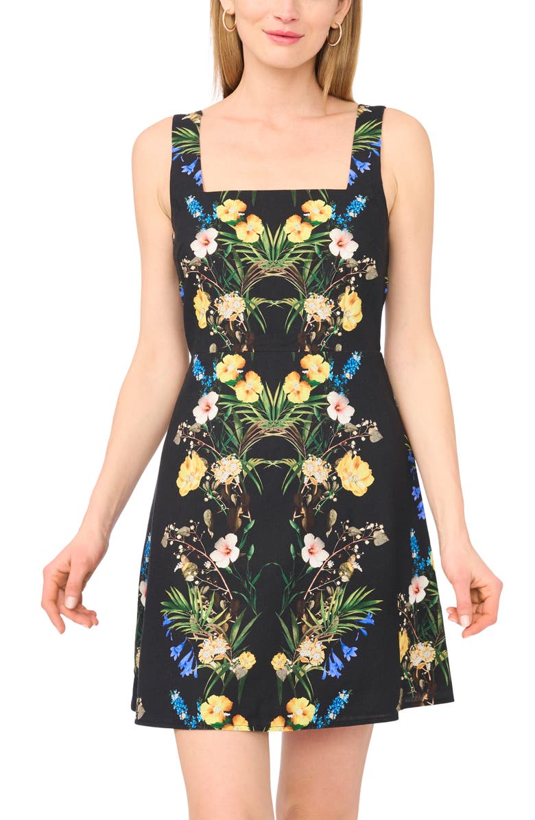Ted Baker Floral Linen Blend Minidress, Alternate, color, Rich Black