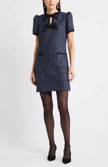 Caslon® Double Tie Neck Tweed Minidress
