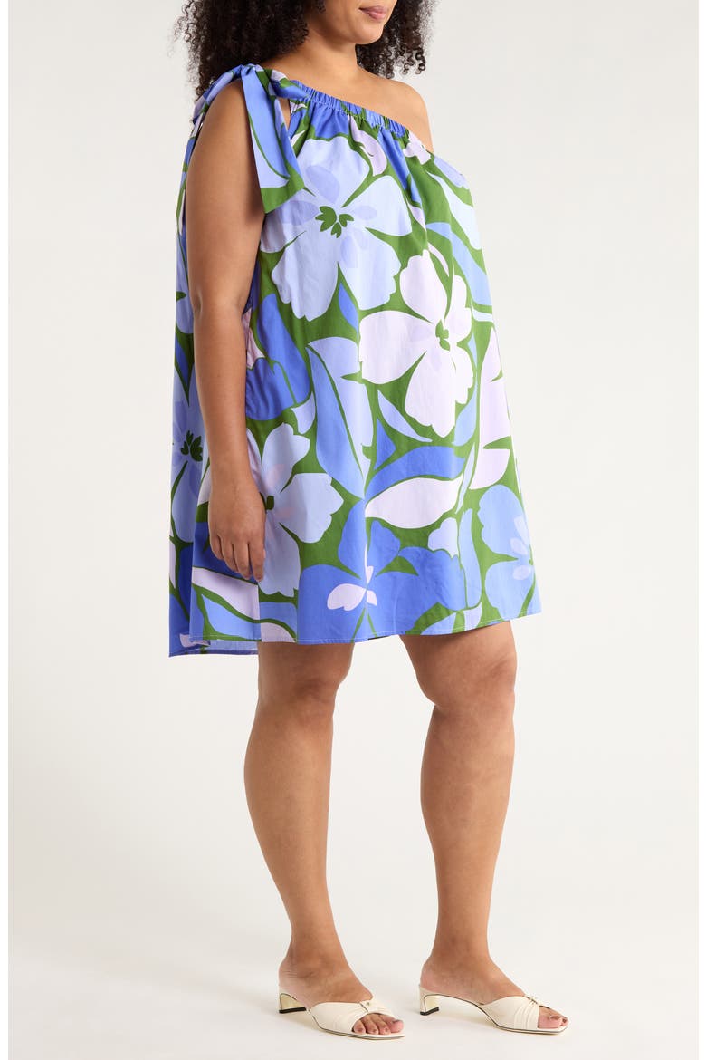 Dayana Floral Adley One-Shoulder Cotton Minidress, Alternate, color, GREEN-BLUE