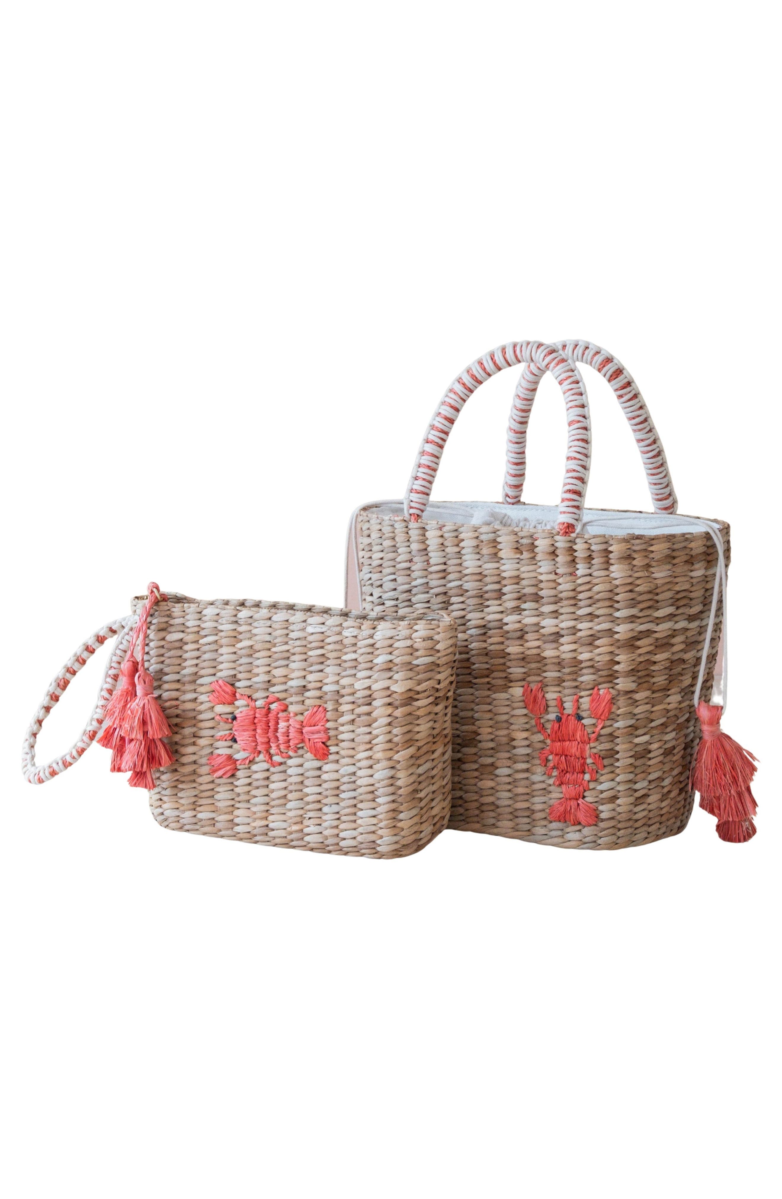 LIKHA Lobster Embroidered Straw Pouch, Alternate, color, 