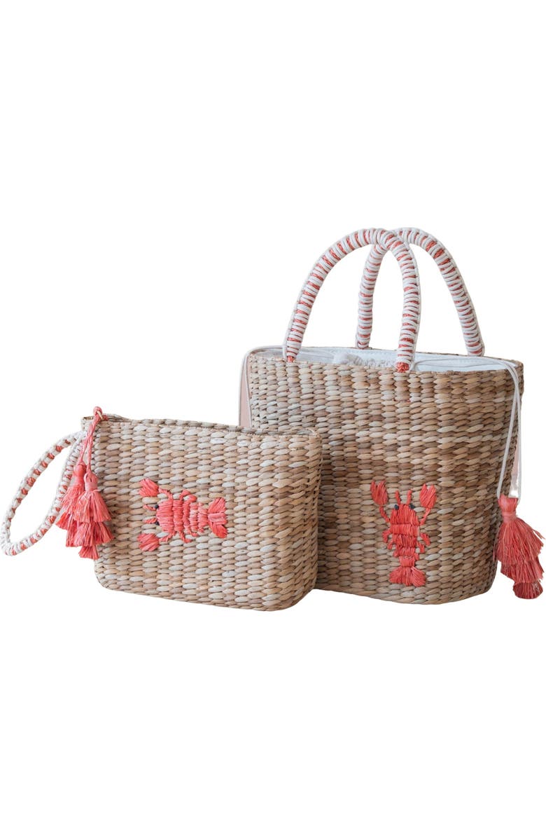 LIKHA Lobster Embroidered Straw Pouch, Alternate, color,