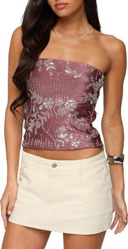 EDIKTED Zelda Bead & Sequin Strapless Top