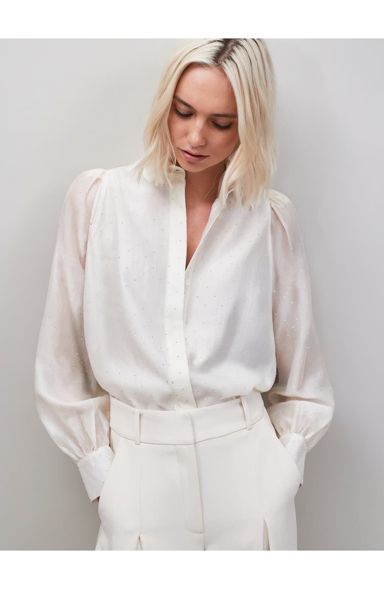 Ro&Zo Button Up Mini Diamante Shirt, Main, color, Ivory