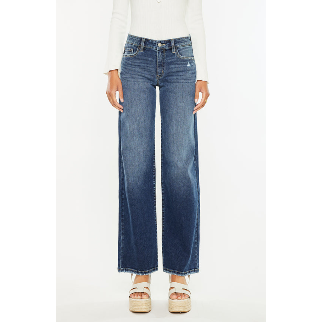 Official Kancan Usa Gemma Mid Rise Wide Leg Jeans In Dark Wash