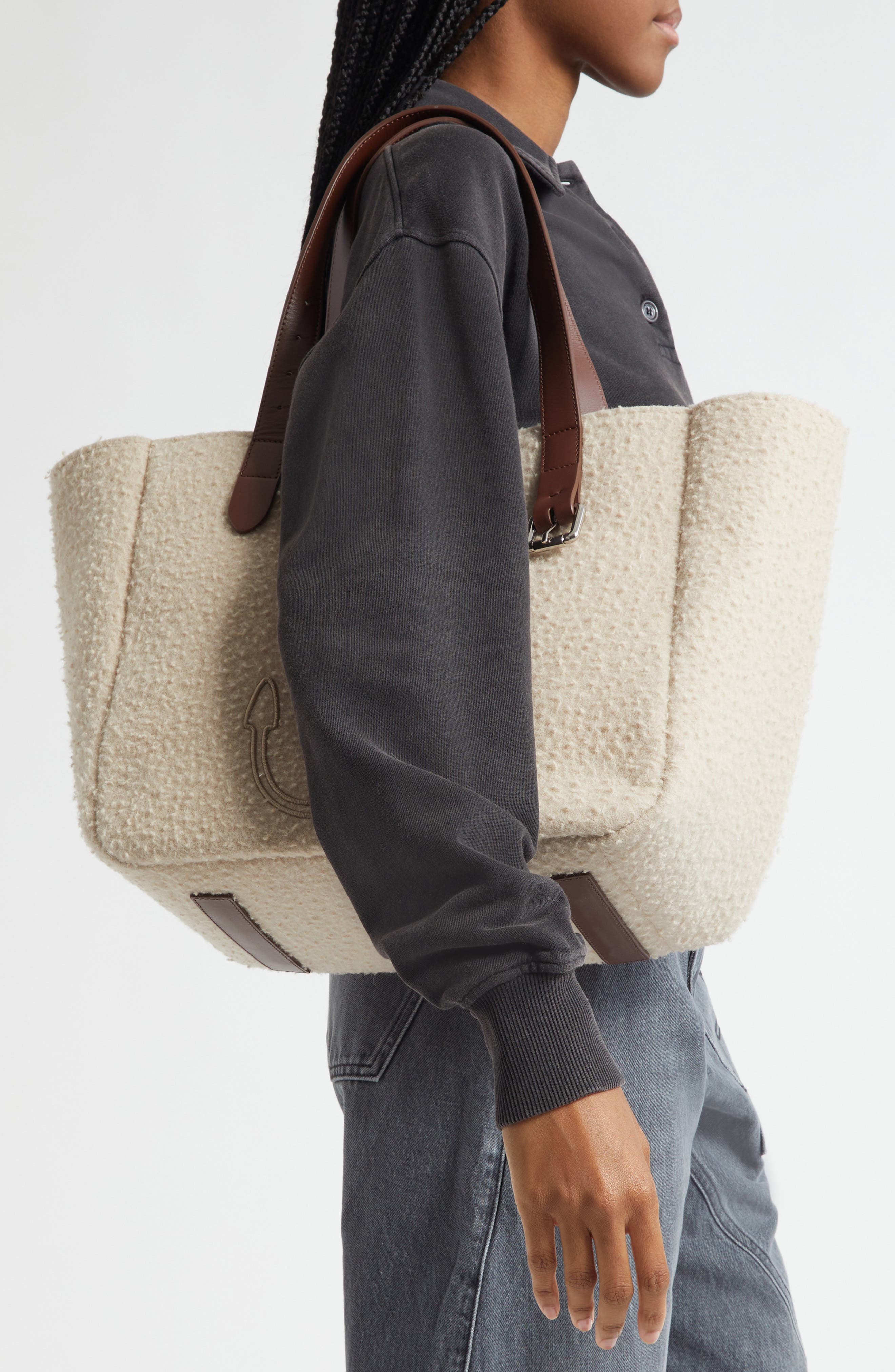 JW Anderson Belt Anchor Logo Felted Wool Tote, Alternate, color, Beige 132