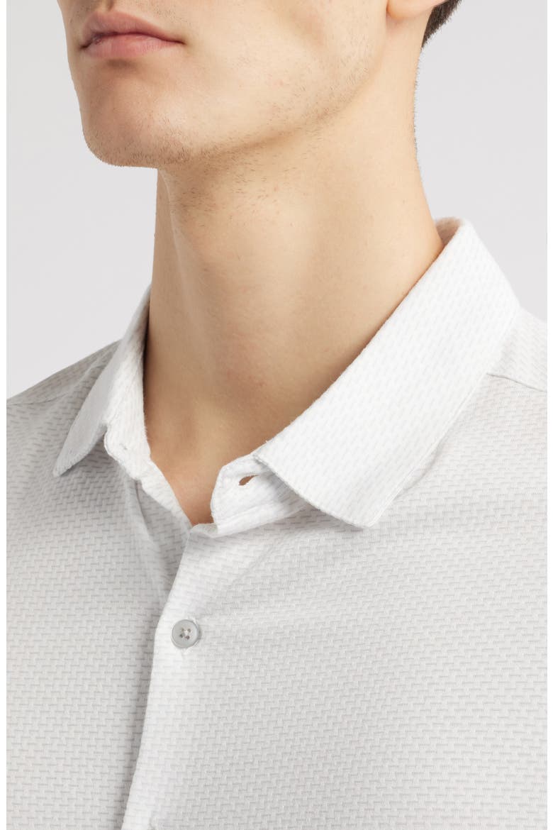 Bonville Geo Jacquard Short Sleeve Cotton & Modal Knit Button-Up Shirt, Alternate, color, LIGHT GREY