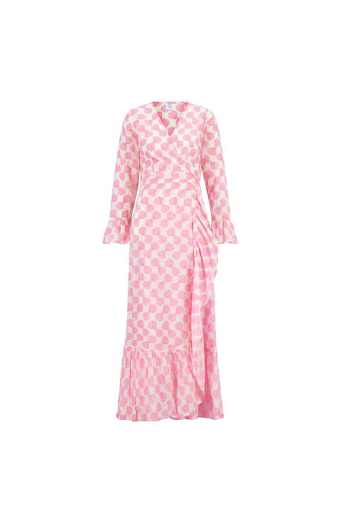 Genevieve Women's Ruffle Wrap Dress Shell Beach Pink