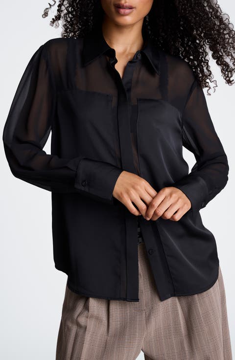 Sheer Panel Long Sleeve Shirt
