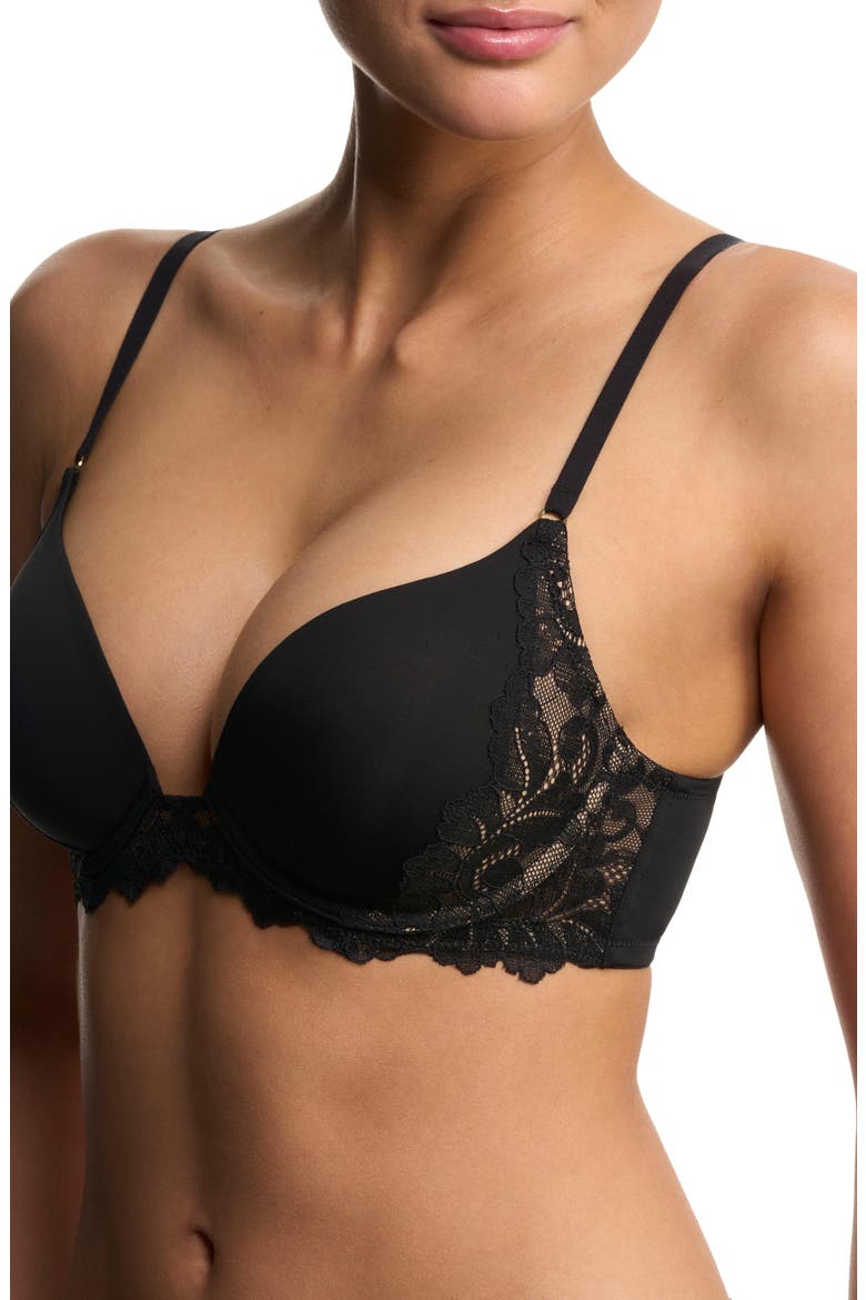 Peony Demi Lace T-Shirt Bra, Alternate, color, Black/Cafe