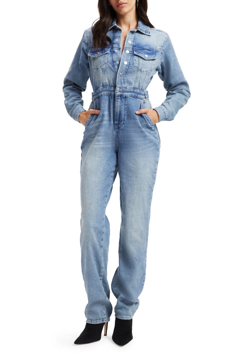 Long Sleeve Denim Jumpsuit, Main, color, INDIGO301