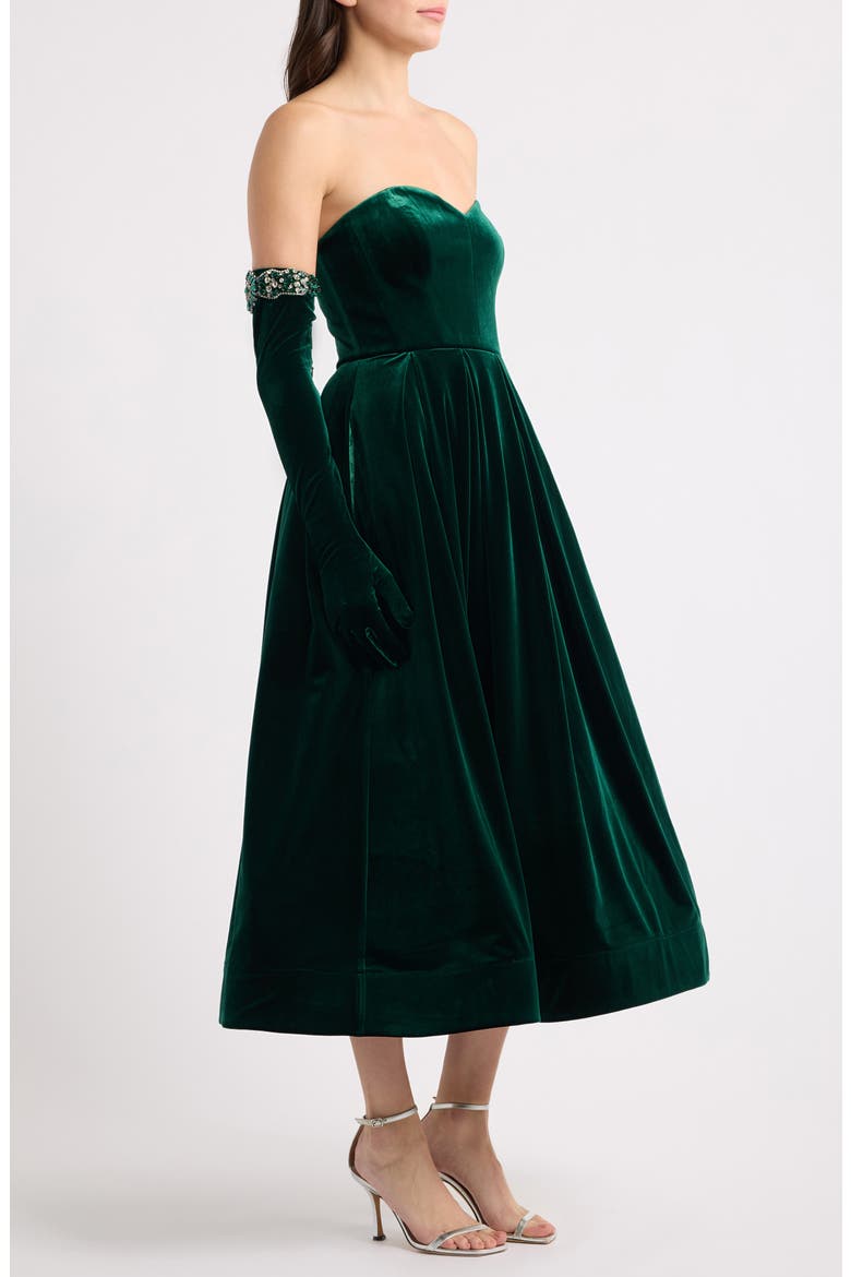 Fit & Flare Velvet Party Dress, Alternate, color, EMERALD