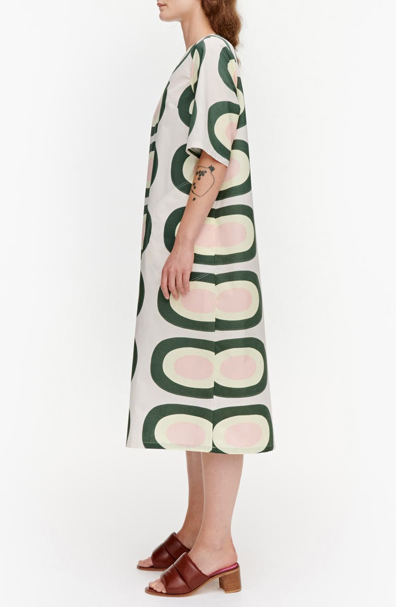 Marimekko Huomenna Pieni Melooni Cotton Poplin Midi Dress, Alternate, color,
