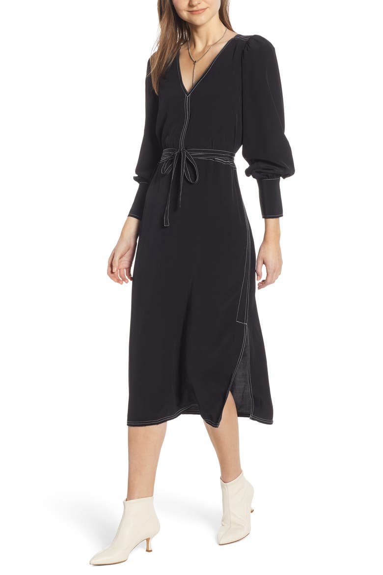 Side Slit Midi Dress (Nordstrom Exclusive), Main, color, BLACK